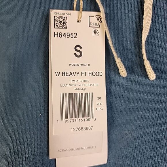 Adidas Blue‎ French Terry Cinch Pullover Hoodie Size Small NWT - Picture 2 of 11